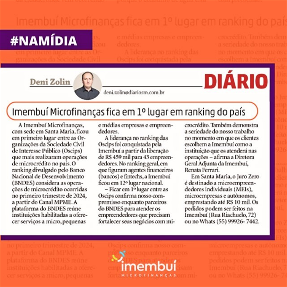 Imembuí Microfinanças é campeã de operações de microcrédito no país em  ranking do BNDES